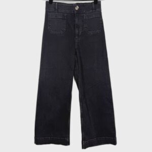 Anthropologie Pilcro The Skipper Jeans 29 Black High Rise Wide Leg Crop Raw Hem